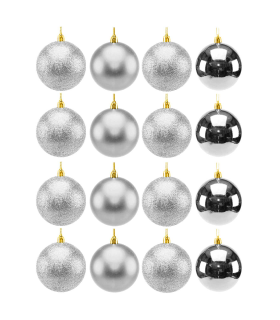 Tradineur - Sets de 16 Bolas para árbol navideño - Fabricado en plástico - Decoración para temporada navideña - Ø 5 cm - Color Plata