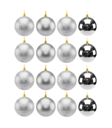 Tradineur - Sets de 16 Bolas para árbol navideño - Fabricado en plástico - Decoración para temporada navideña - Ø 5 cm - Color Plata