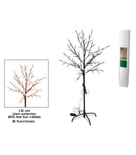 Árbol decorativo con bolas, 120 luces LED, luz cálida, uso exterior, 8 funciones, 150 cm, metal y plástico, decoración de navidad, festiva, hogar