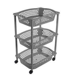 Tradineur - Carrito Verdulero con ruedas - Modelo HG - Fabricado en Plástico - Multiusos para organizar los Espacios domésticos - 3 Cestas - 61,5 x 41 x 30 cm - Color Gris