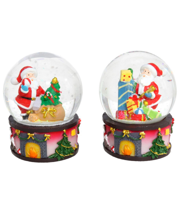 Tradineur - Pack de 2 bolas de nieve con figura de Papá Noel, cristal relleno de agua, agitar, estructura de resina, adornos, decoración Navidad - 8,5 x 6,5 cm - Modelos aleatorios