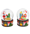 Tradineur - Pack de 2 bolas de nieve con figura de Papá Noel, cristal relleno de agua, agitar, estructura de resina, adornos, decoración Navidad - 8,5 x 6,5 cm - Modelos aleatorios