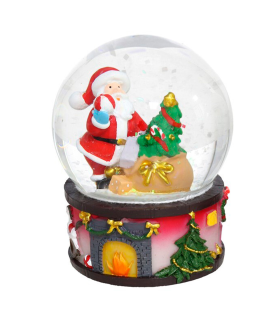 Tradineur - Pack de 2 bolas de nieve con figura de Papá Noel, cristal relleno de agua, agitar, estructura de resina, adornos, decoración Navidad - 8,5 x 6,5 cm - Modelos aleatorios