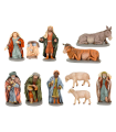 Tradineur - Set básico de figuras de belén navideño 10 cm, 11 piezas, marmolina, figuras decorativas nacimiento Jesús, Virgen María, José, reyes magos, pesebre, navidad, decoración tradicional