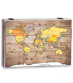 Tradineur - Tapa de madera para contador, cubre cuadro de luz con cierre metálico, accesorio decorativo, original, resistente (Mapa Mundi, 46 x 31 x 5,6 cm, modelo aleatorio)