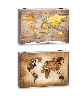 Tradineur - Tapa de madera para contador, cubre cuadro de luz con cierre metálico, accesorio decorativo, original, resistente (Mapa Mundi, 46 x 31 x 5,6 cm, modelo aleatorio)