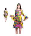 Tradineur - Disfraz de hippie chica para adulto, poliéster, incluye vestido y diadema, atuendo de carnaval, Halloween, cosplay (Mujer, Talla S)