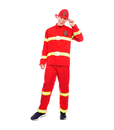 Tradineur - Disfraz de bombero para adulto, 100% poliéster, incluye sombrero, camiseta y pantalón, atuendo de carnaval, Halloween, cosplay, fiestas (Hombre, Talla S)