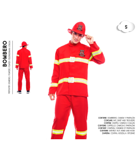 Tradineur - Disfraz de bombero para adulto, 100% poliéster, incluye sombrero, camiseta y pantalón, atuendo de carnaval, Halloween, cosplay, fiestas (Hombre, Talla S)