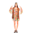 Tradineur - Disfraz de hippie woman para adulto, poliéster, incluye vestido, chaleco y cinta de pelo, atuendo de carnaval, Halloween, cosplay (Mujer, Talla S)