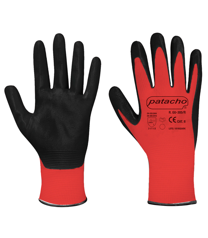 Guantes rojos de trabajo, nylon y nitrilo resistente, protección mecánica, bricolaje, seguridad, jardinería, adulto unisex, rojo y negro, talla 8