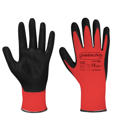 Guantes rojos de trabajo, nylon y nitrilo resistente, protección mecánica, bricolaje, seguridad, jardinería, adulto unisex, rojo y negro, talla 8