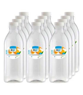 Tradineur - Pack de 12 botellas de plástico - Incluye tapa - Ideal para la conservación de tus alimentos - Capacidad de 1 Litros - 26 x 8 cm