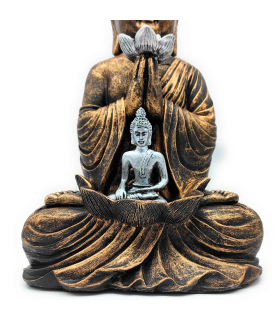 Tradineur - Figura de Buda sentado con mini buda, estatua decorativa de resina, regalo original, meditación, relajación, 33 x 20 x 15 cm, color aleatorio