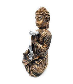 Tradineur - Figura de Buda sentado con mini buda, estatua decorativa de resina, regalo original, meditación, relajación, 33 x 20 x 15 cm, color aleatorio