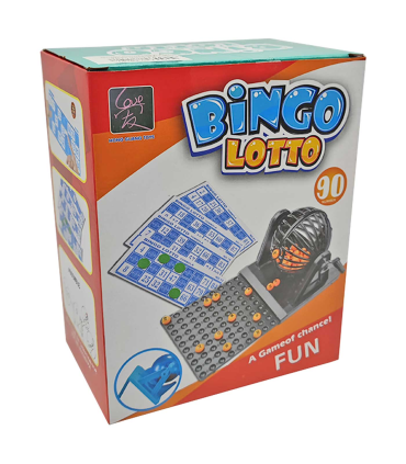 Tradineur - Juego de mini bingo manual con 12 cartones y 90 bolas, juego de mesa tradicional, familiar, mínimo 2 jugadores, fichas de juego no incluidas, 11 x 13,5 x 22 cm