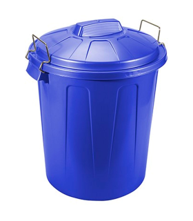 Tradineur - Cubo de basura con asas metálicas y tapa, plástico resistente, contenedor de residuos, papelera, reciclaje, industrial, hogar, fabricado en España (Azul, 70 litros)