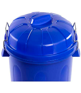 Tradineur - Cubo de basura de plástico con asas metálicas, contenedor de residuos, papelera con tapa, reciclaje, industrial, fabricado en España (Azul, 51 litros)