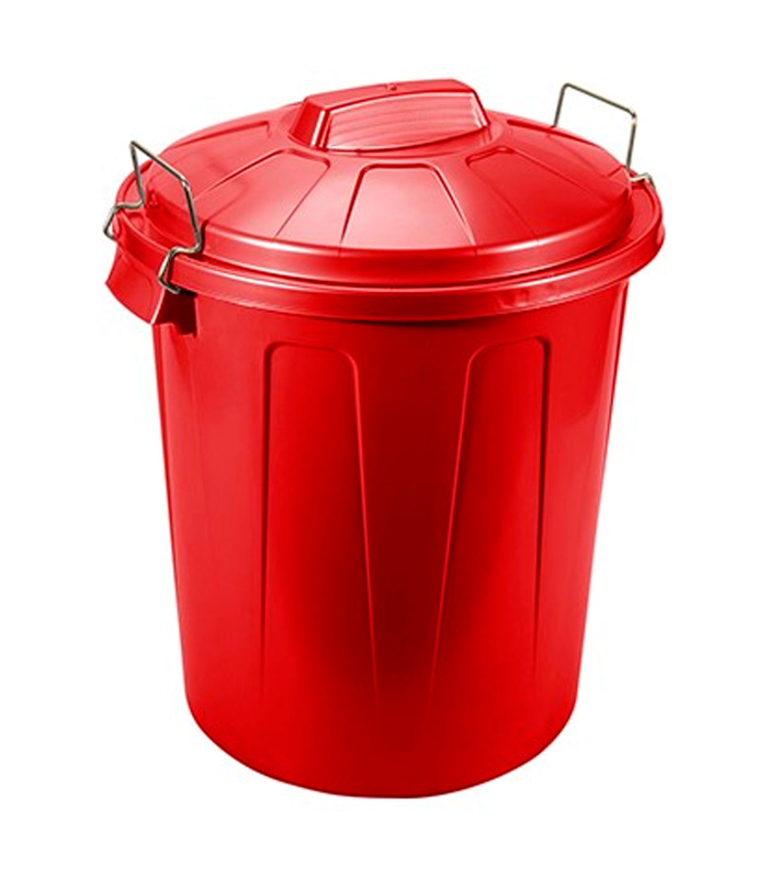 Tradineur - Cubo de basura con asas metálicas, plástico, contenedor de residuos, papelera con tapa, reciclaje, industrial, fabricado en España (Rojo, 51 litros)