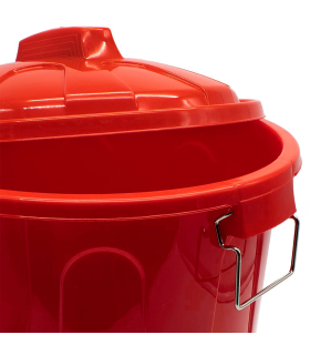 Tradineur - Cubo de basura con asas metálicas, plástico, contenedor de residuos, papelera con tapa, reciclaje, industrial, fabricado en España (Rojo, 51 litros)