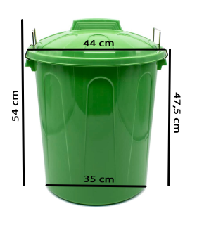 Tradineur - Cubo de basura de plástico con tapa y asas metálicas, contenedor de residuos, papelera, reciclaje, industrial, fabricado en España (Verde, 51 litros)