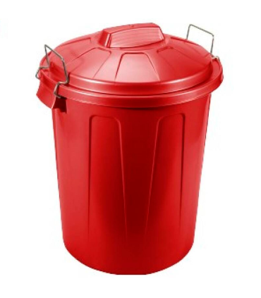 Tradineur - Cubo de basura con asas metálicas y tapa, plástico resistente, contenedor de residuos, papelera, reciclaje, industrial, hogar, fabricado en España (Rojo, 70 litros)