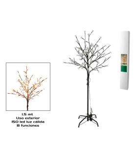 Árbol decorativo con flores, 120 luces LED, luz cálida, uso exterior, 8 funciones, 150 cm, metal y plástico, decoración de navidad, festiva, hogar