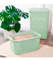 Tradineur - Cesta de plástico "Rattan" con asas, recipiente para la colada, diseño imitación de mimbre, lavandería, hogar, fabricada en España (Verde Pastel, 35 litros, 26,5 x 53,5 x 36 cm)