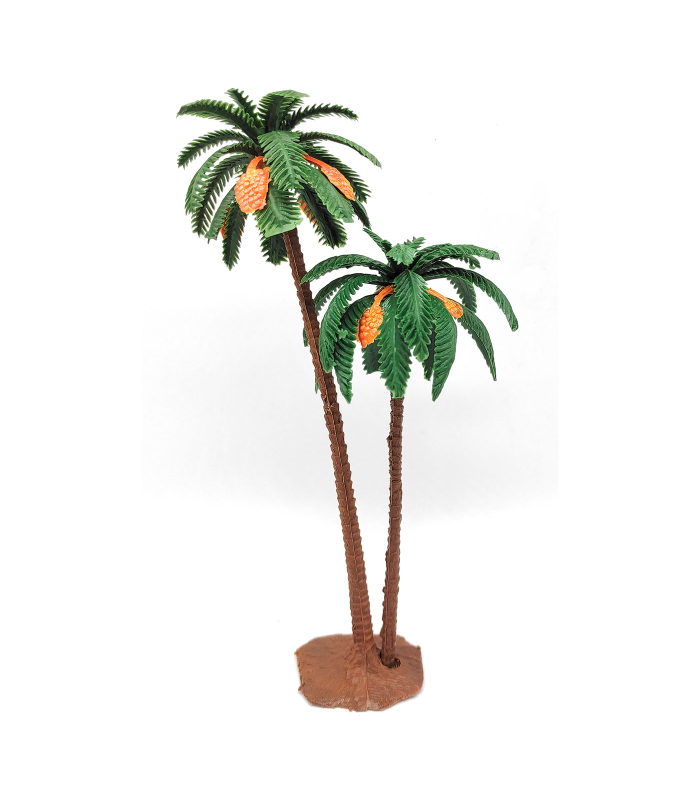 Tradineur - Palmera doble decorativa 19 cm, resina, árbol artificial en miniatura para crear escenarios decorativos, mesa, estantería, repisa, decoración del hogar