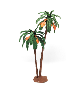 Tradineur - Palmera doble decorativa 19 cm, resina, árbol artificial en miniatura para crear escenarios decorativos, mesa, estantería, repisa, decoración del hogar