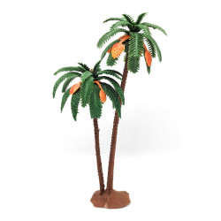 Tradineur - Palmera doble decorativa 23 cm, resina, árbol artificial en miniatura para crear escenarios decorativos, mesa, estan
