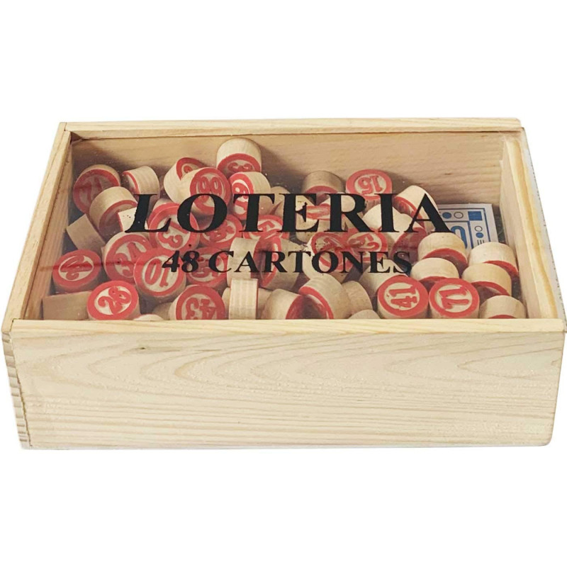 Tradineur - Juego de lotería/bingo de madera, incluye 48 cartones y 90 fichas de números, juego de mesa tradicional, caja y fich Tradineur - Juego de lotería/bingo de madera, incluye 48 cartones y 90 fichas de números, juego de mesa tradicional, caja y fich