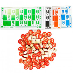 Tradineur - Juego de lotería/bingo de madera, incluye 48 cartones y 90 fichas de números, juego de mesa tradicional, caja y fich