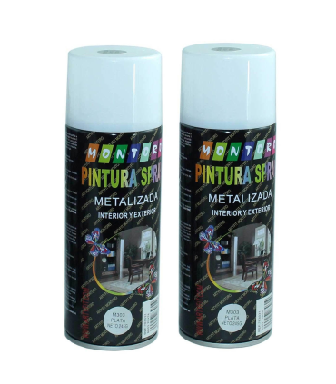 Montoro - Pack 2 botes de pintura en spray plata M303 400 ml, válido para multitud de superficies de interior y exterior