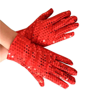 Guantes cortos con lentejuelas, 100% poliéster, complementos de disfraz, carnaval, halloween, cosplay, fiestas, cumpleaños (Rojo, adulto, talla única)