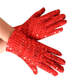 Guantes cortos con lentejuelas, 100% poliéster, complementos de disfraz, carnaval, halloween, cosplay, fiestas, cumpleaños (Rojo, adulto, talla única)