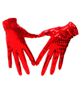 Guantes cortos con lentejuelas, 100% poliéster, complementos de disfraz, carnaval, halloween, cosplay, fiestas, cumpleaños (Rojo, adulto, talla única)