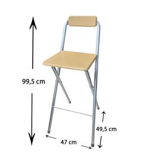 Tradineur - Taburete de bar metálico plegable con asiento y respaldo de madera, reposapiés, banqueta, silla, interior, cocina, hogar, 100 cm, color asiento aleatorio