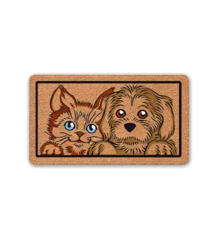 Tradineur - Felpudo Welcome Perro y Gato - Fabricado en Polipropileno - Ideal para dar la bienvenida a tus amigos en tu hogar - Antideslizante - 40 x 70 cm