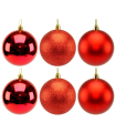 Tradineur - Set de 6 Bolas para árbol navideño - Fabricado en plástico - Decoración para temporada navideña - Ø 8 cm - Color Rojo