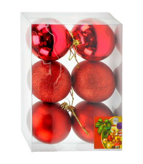 Tradineur - Set de 6 Bolas para árbol navideño - Fabricado en plástico - Decoración para temporada navideña - Ø 8 cm - Color Rojo