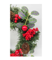 Tradineur - Corona de navidad con piñas y racimos de bayas rojas, guirnalda decorativa artificial, adorno colgante para puerta, pared, mesa, Ø 27 cm