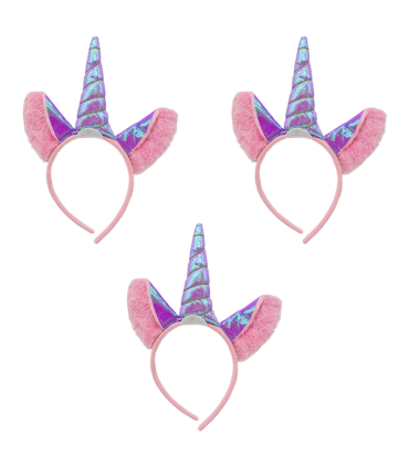 Tradineur - Pack de 3 diademas de unicornio lila, poliéster, complementos para disfraces, carnaval, Halloween, cosplay, fiestas (Niñas - Talla única)