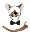 Tradineur - Set de leopardo, 4 piezas, poliéster, incluye diadema, nariz, pajarita y cola, accesorios para disfraces, carnaval, Halloween, cosplay (Adulto - Talla única)