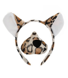 Tradineur - Set de leopardo, 4 piezas, poliéster, incluye diadema, nariz, pajarita y cola, accesorios para disfraces, carnaval, Halloween, cosplay (Adulto - Talla única)