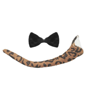 Tradineur - Set de leopardo, 4 piezas, poliéster, incluye diadema, nariz, pajarita y cola, accesorios para disfraces, carnaval, Halloween, cosplay (Adulto - Talla única)