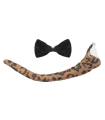 Tradineur - Set de leopardo, 4 piezas, poliéster, incluye diadema, nariz, pajarita y cola, accesorios para disfraces, carnaval, Halloween, cosplay (Adulto - Talla única)