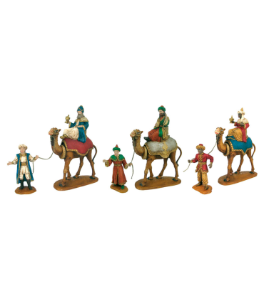 Tradineur - Figuras reyes magos, camellos y pajes para belén navideño 27 cm, durexina, figuras decorativas nacimiento, pesebre, navidad, decoración tradicional