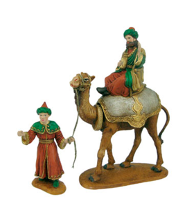 Tradineur - Figuras reyes magos, camellos y pajes para belén navideño 27 cm, durexina, figuras decorativas nacimiento, pesebre, navidad, decoración tradicional