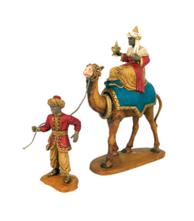 Tradineur - Figuras reyes magos, camellos y pajes para belén navideño 27 cm, durexina, figuras decorativas nacimiento, pesebre, navidad, decoración tradicional